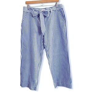 Vineyard Vines Tie Waist Striped Wide Leg Linen Blend Cropped Pants Size 10
